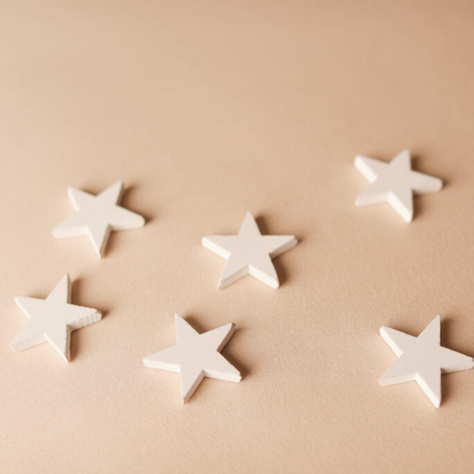set of 6 white wooden stars