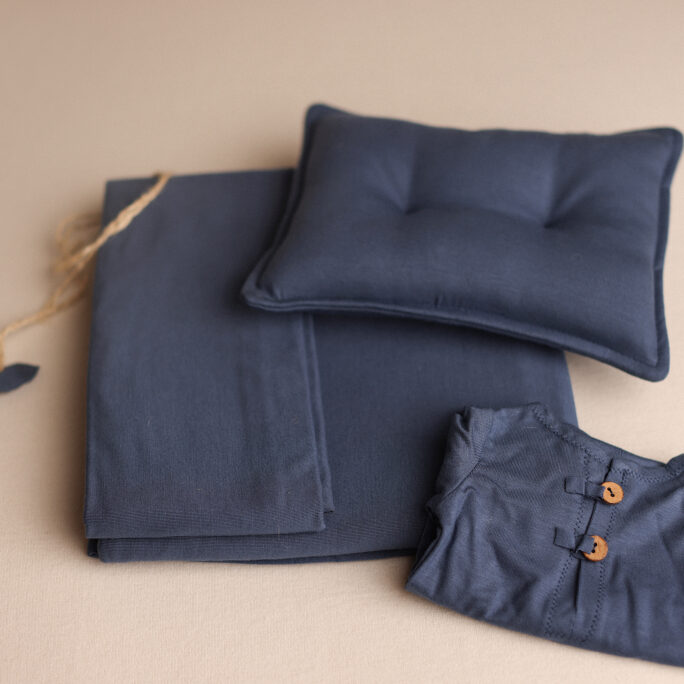 Indigo Onesie + Pillow + Backdrop + Wrap + free headband