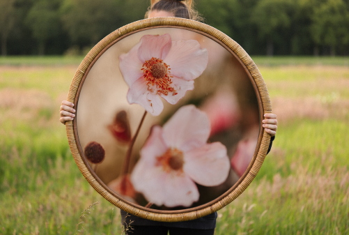 "BLUSH WHISPER" print in Bamboo frame