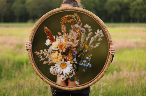 "Wild Meadow Bouquet" print in Bamboo frame