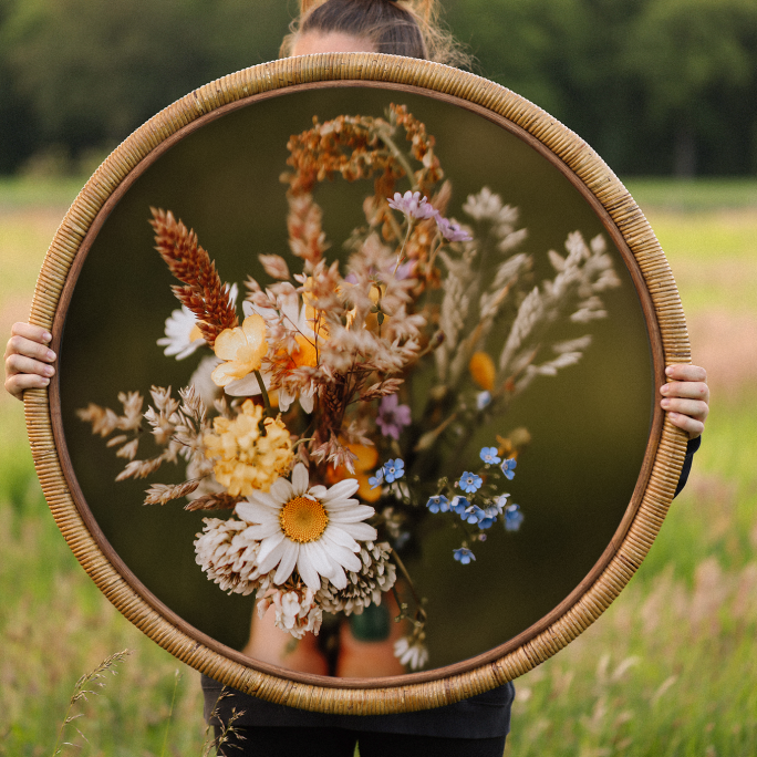 "Wild Meadow Bouquet" print in Bamboo frame