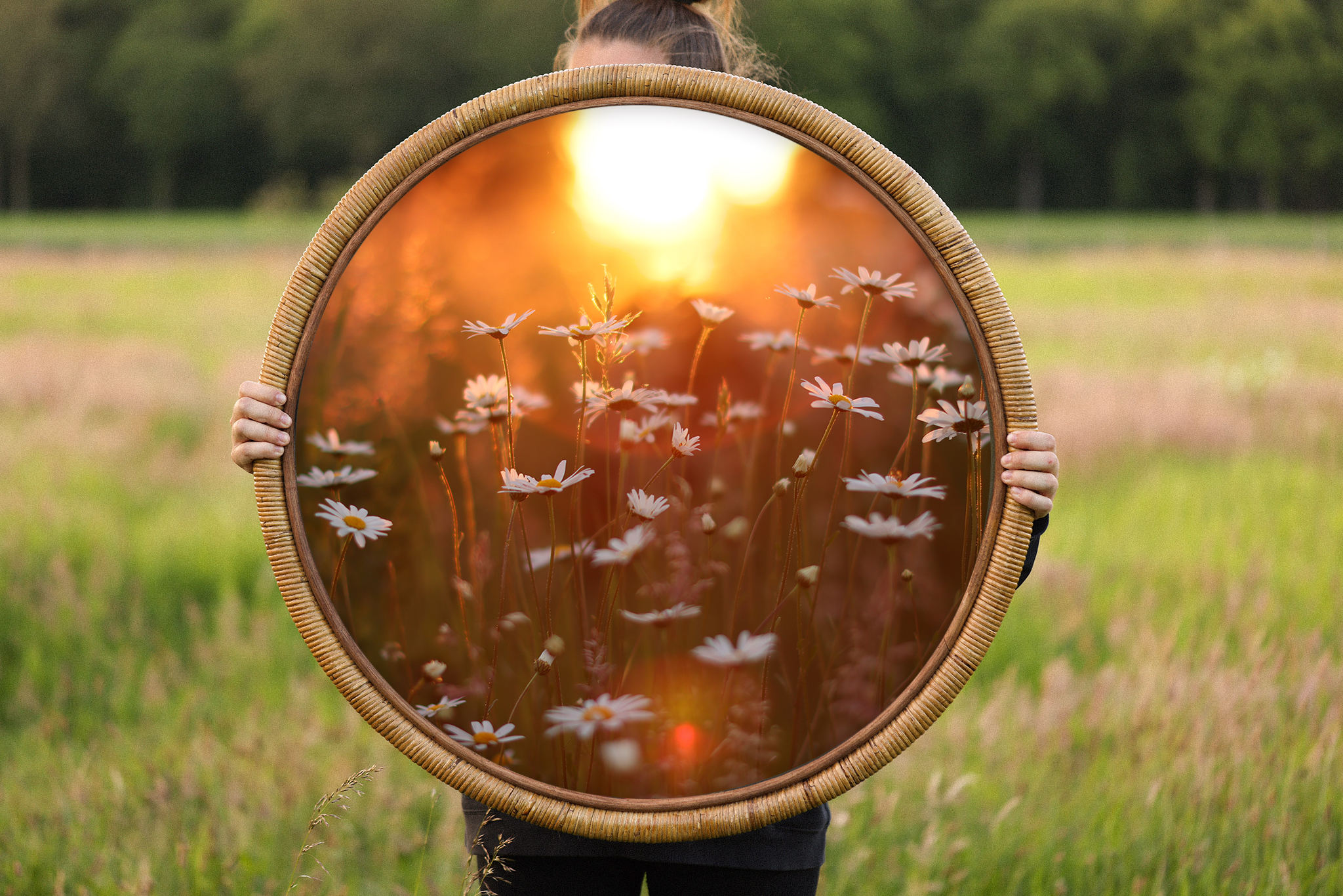 "GOLDEN MEADOW" print in Bamboo frame
