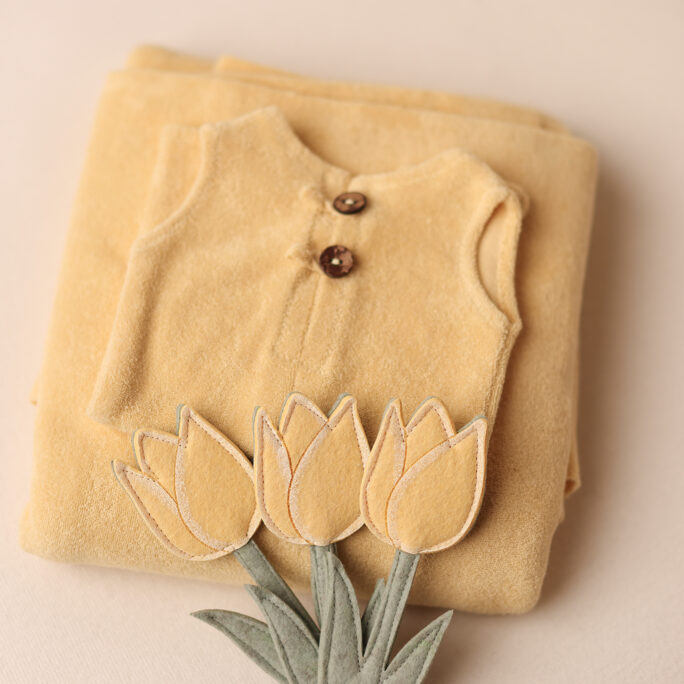 BUTTERY YELLOW Onesie+ Backdrop + 3 tulips