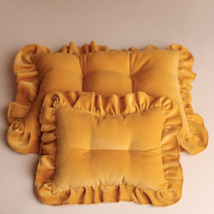 NEW! Velvet Mattress and pillow with ruffles - GOLDEN