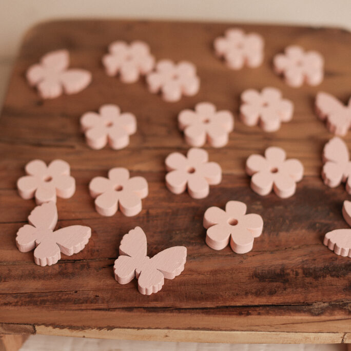 PINK SET of butterflies and flowers