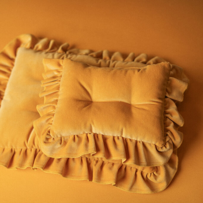 GOING OUT OF COLLECTION! Velvet Mattress and pillow with ruffles - YELLOW