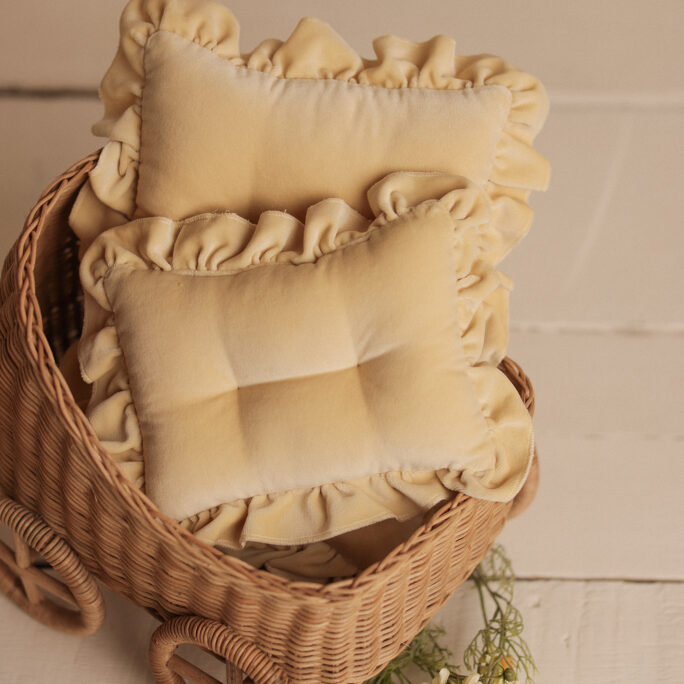 GOING OUT OF COLLECTION! Velvet Mattress and pillow with ruffles - SOFTEST YELLOW
