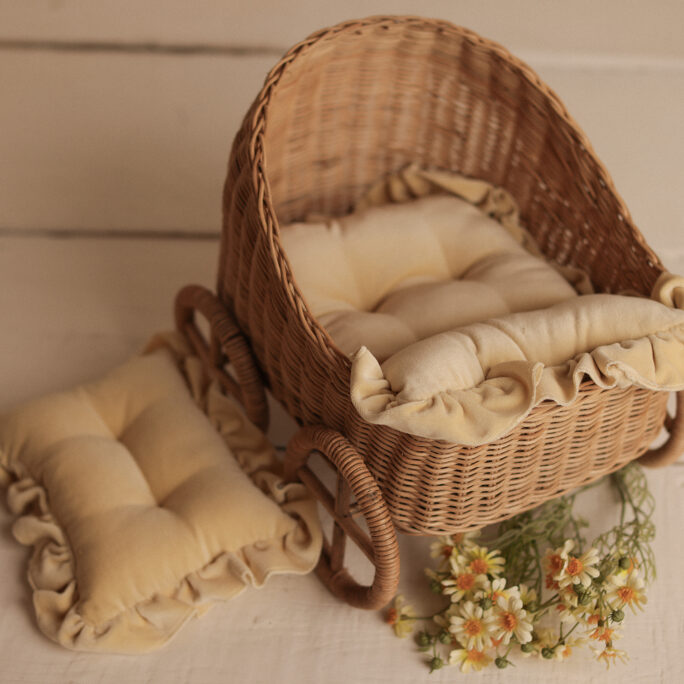 GOING OUT OF COLLECTION! Velvet Mattress and pillow with ruffles - SOFTEST YELLOW